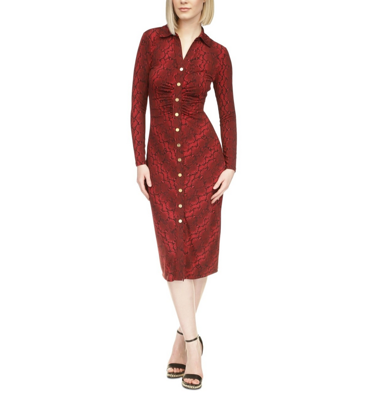 MICHAEL Michael Kors Collared Button-Up Long Sleeve Midi Dress MSRP $155
