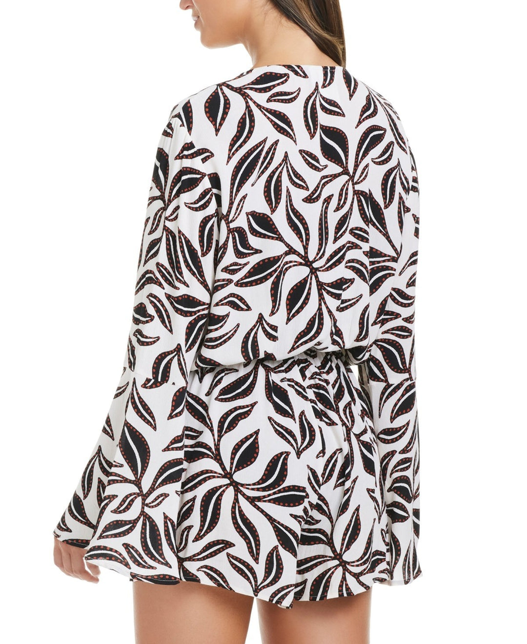 Bar III Resort Daze Printed Bell-Sleeve Romper MSRP $56