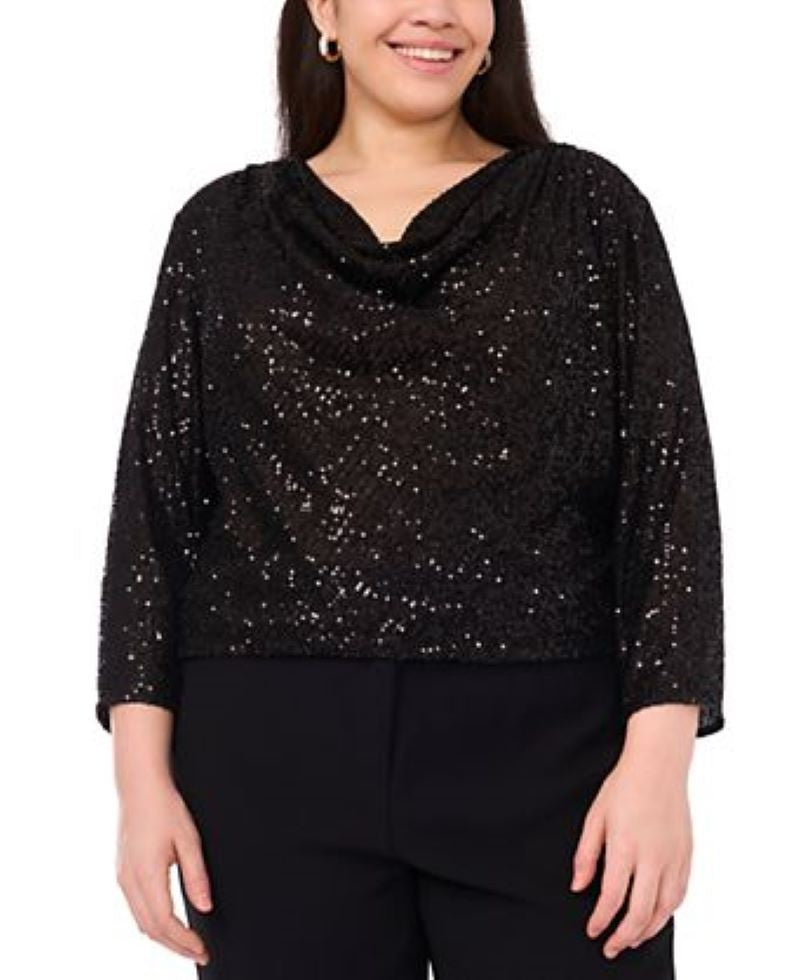 Vince Camuto Plus Size Drape Neck 3/4-Sleeve Top MSRP $79