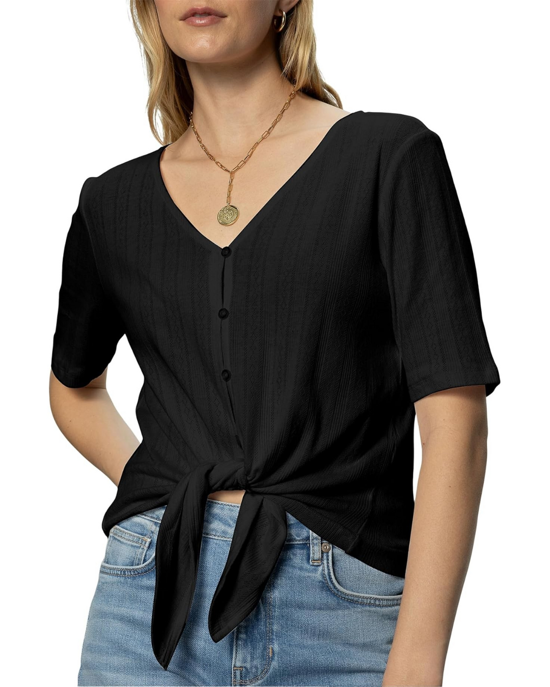 Sanctuary Women's Cotton Pointelle Tie-Front Top MSRP $59