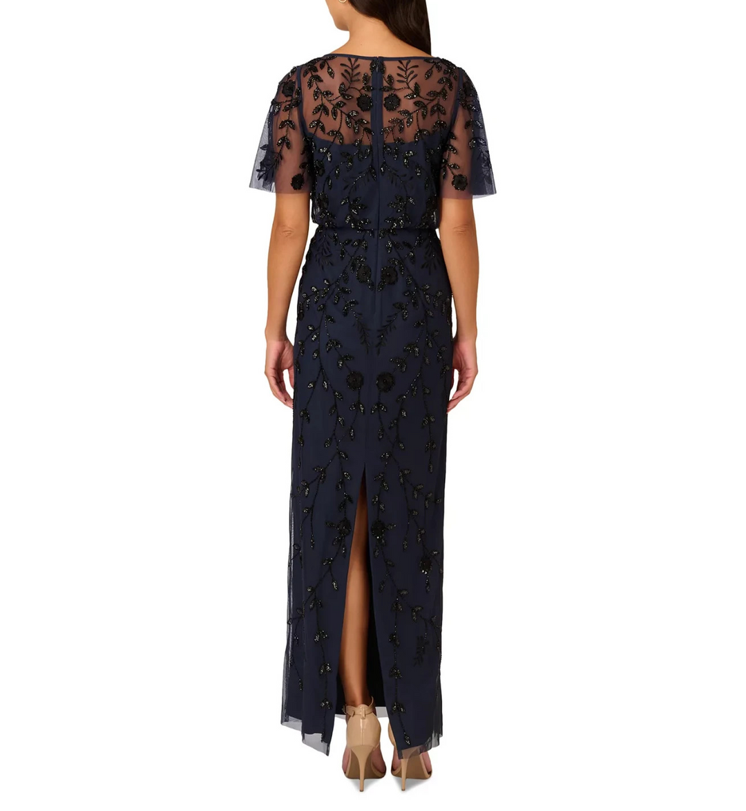 Adrianna Papell Women's Beaded Blouson Gown MSRP $299