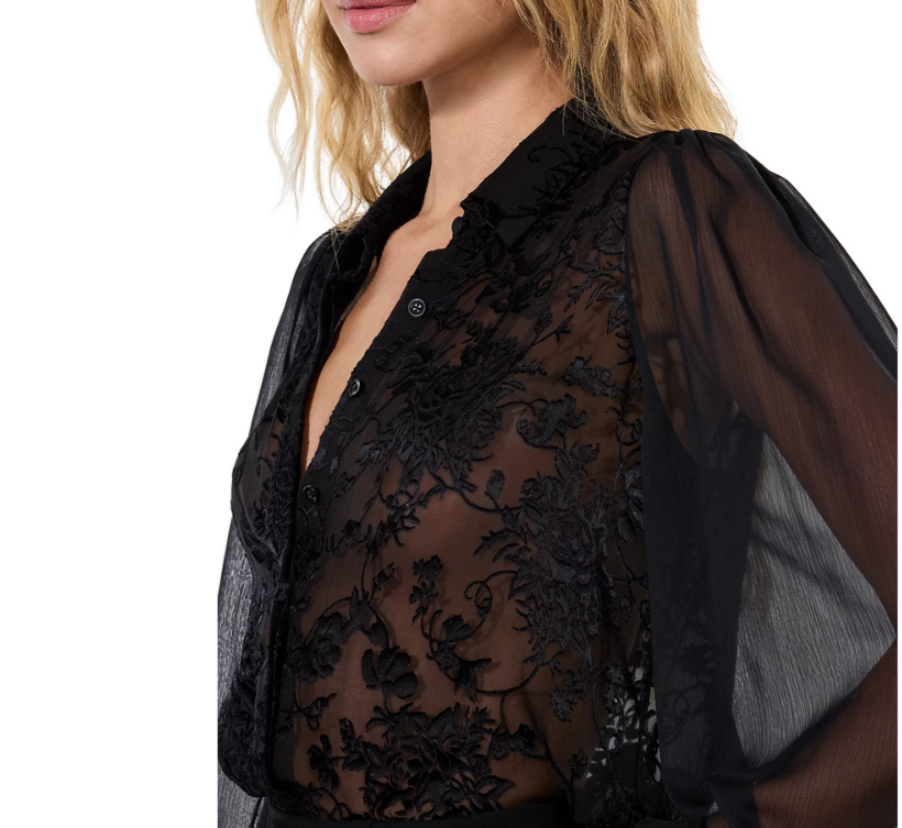 Alice and Olivia Roanne Blouson Sleeve Unlined Top MSRP $375