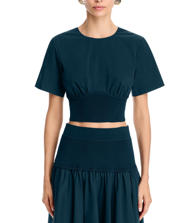 SIMKHAI Adair Short Sleeve Crewneck Crop Top MSRP $295