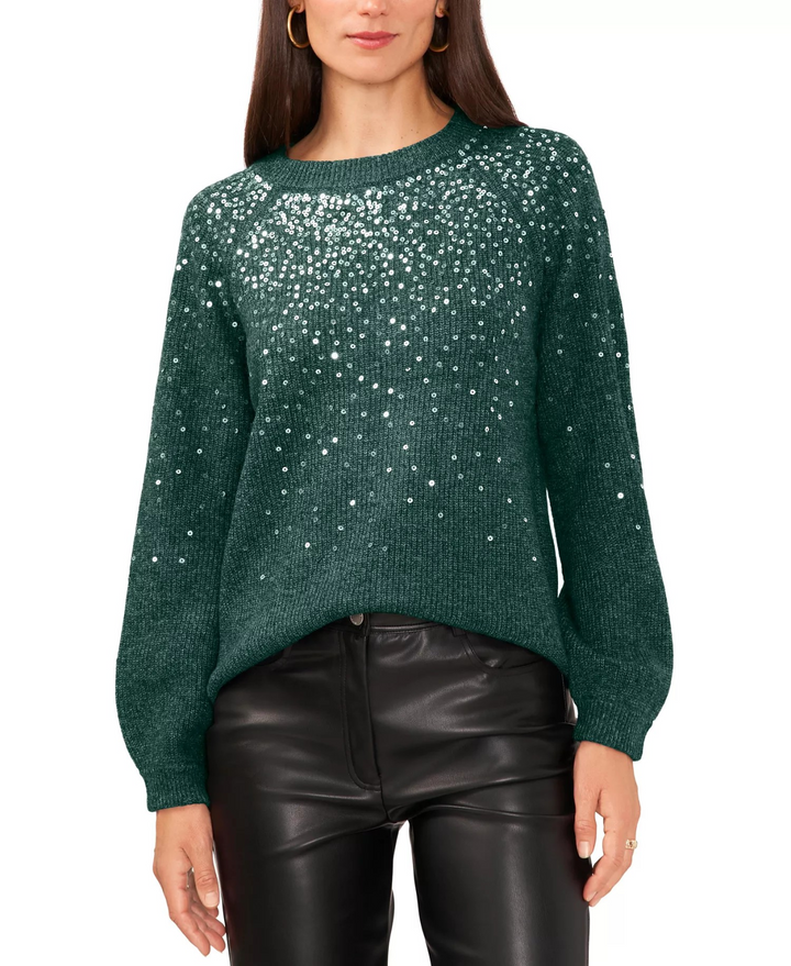 Vince Camuto Women's Cozy Crewneck Sequined Raglan-Sleeve Sweater MSRP $69