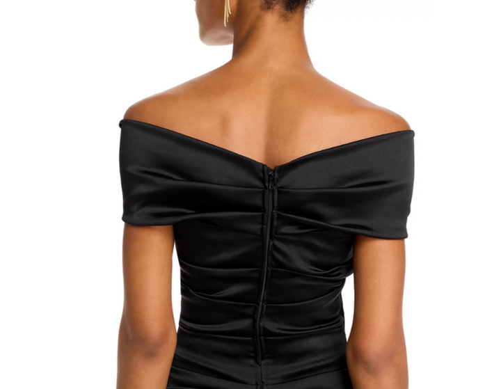 Teri Jon by Rickie Freeman Satin Stretch Off The Shoulder Gown MSRP $760