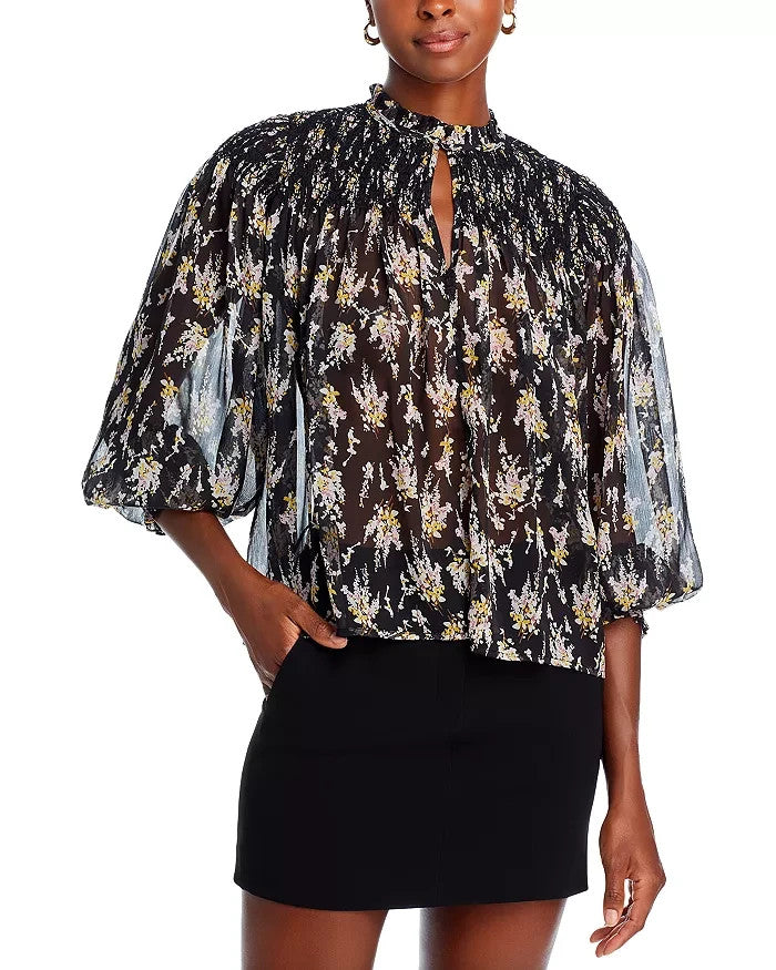 AQUA Smocked Long Sleeve Top MSRP $78