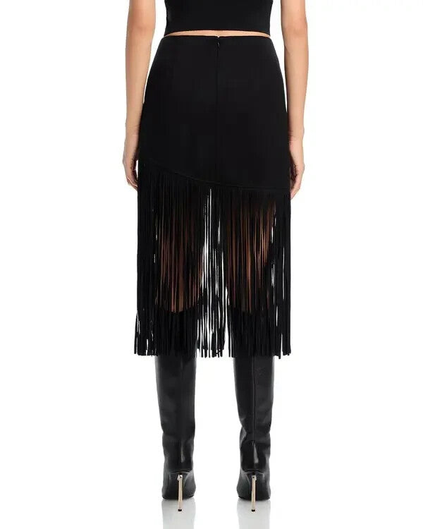 BAGATELLE.NYC Faux Suede Fringe Midi Skirt MSRP $89