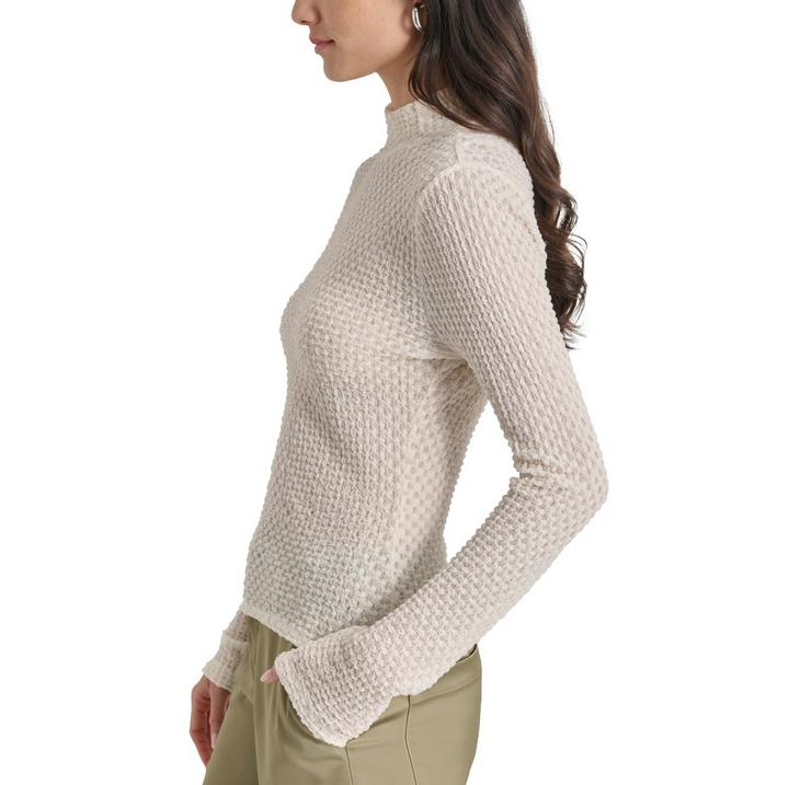 DKNY Jeans Pebble Texture Long-Sleeve Mock Neck Top