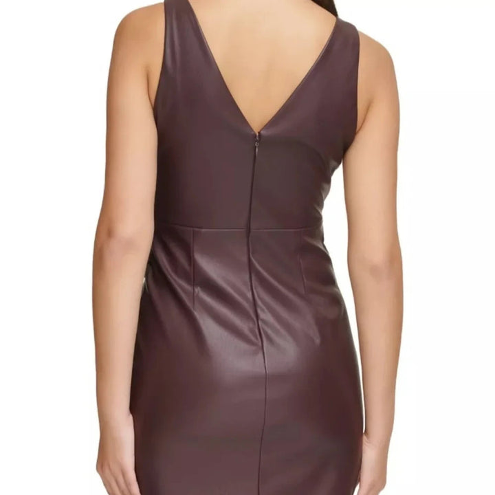 GUESS Faux-Leather Faux-Wrap Sheath Dress MSRP $128