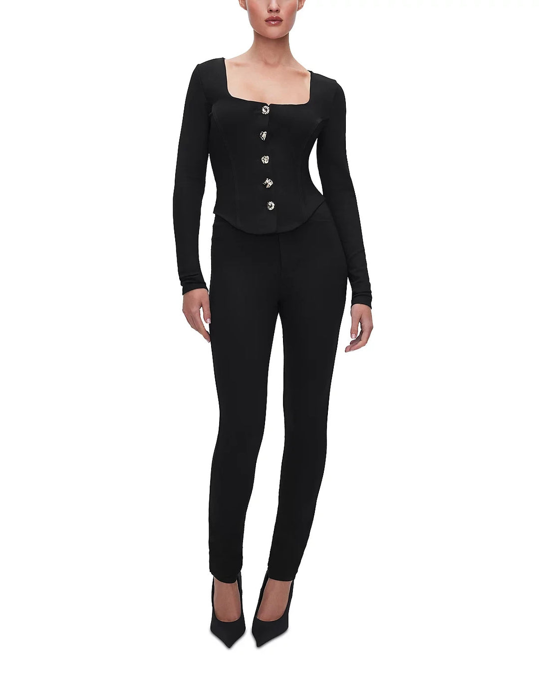 Good American Ponte Novelty Button Corset Top MSRP $129