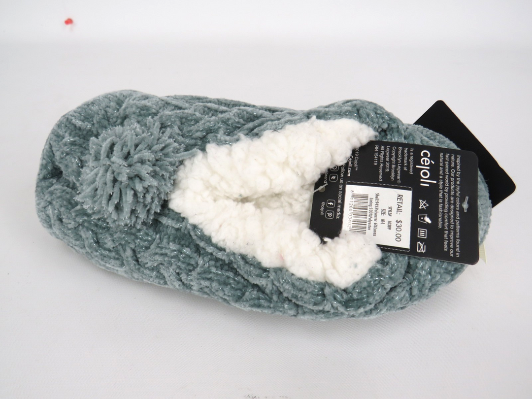 Cejoli Cable Knit Chenille Pom-Pom Slippers MSRP $30
