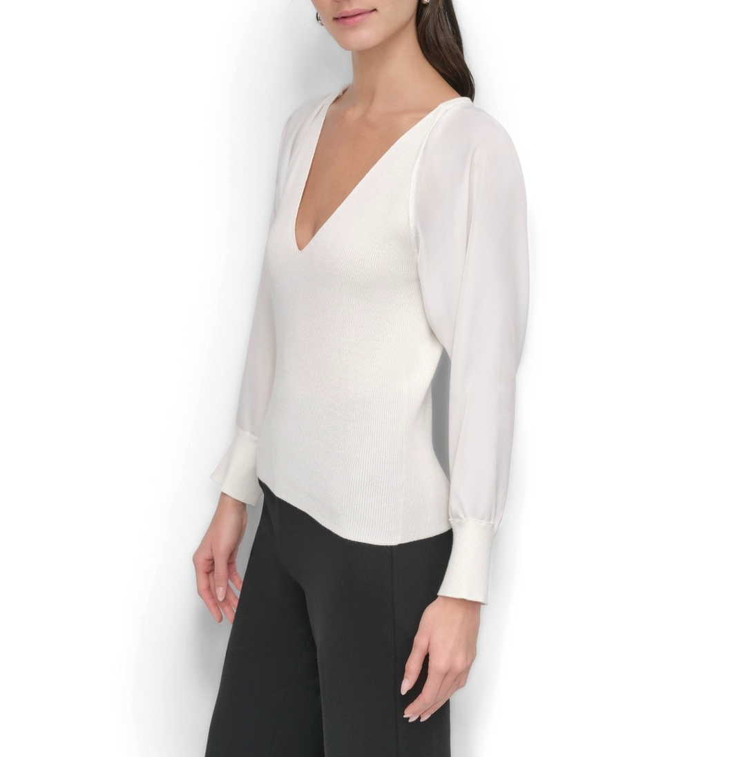 DKNY Women's Mixed-Media V-Neck Top MSRP $79