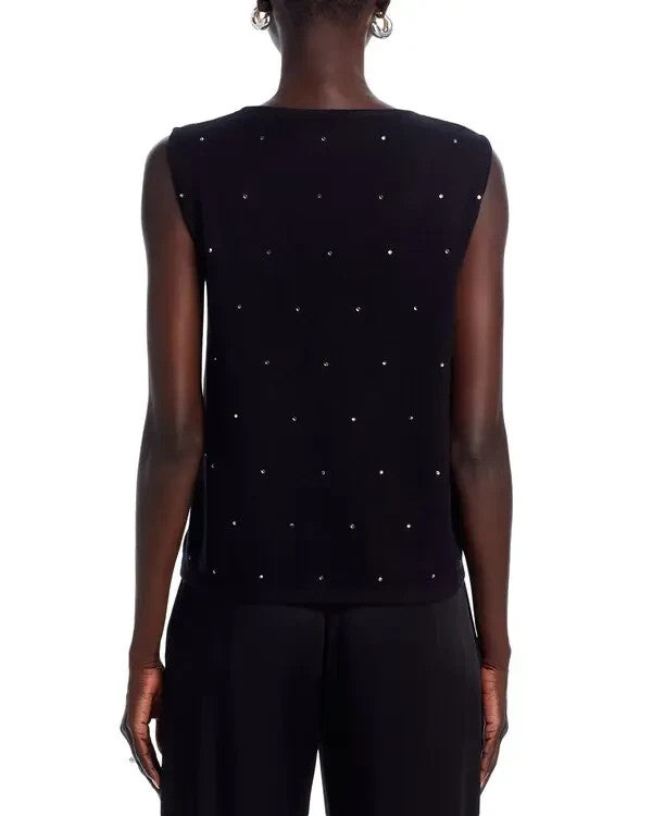 C by Bloomingdale's Cashmere Rhinestone Embellished Sleeveless Sweater MSRP $188