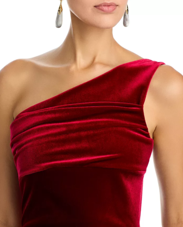 Chiara Boni La Petite Robe Epoque Velvet One Shoulder Gown MSRP $1090