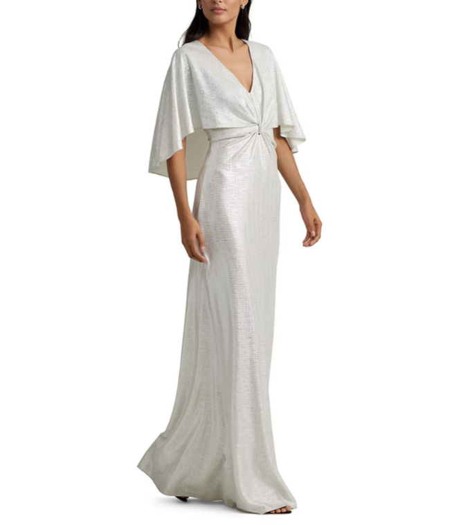 Lauren Ralph Lauren Twist-Front Cape-Overlay Gown MSRP $295