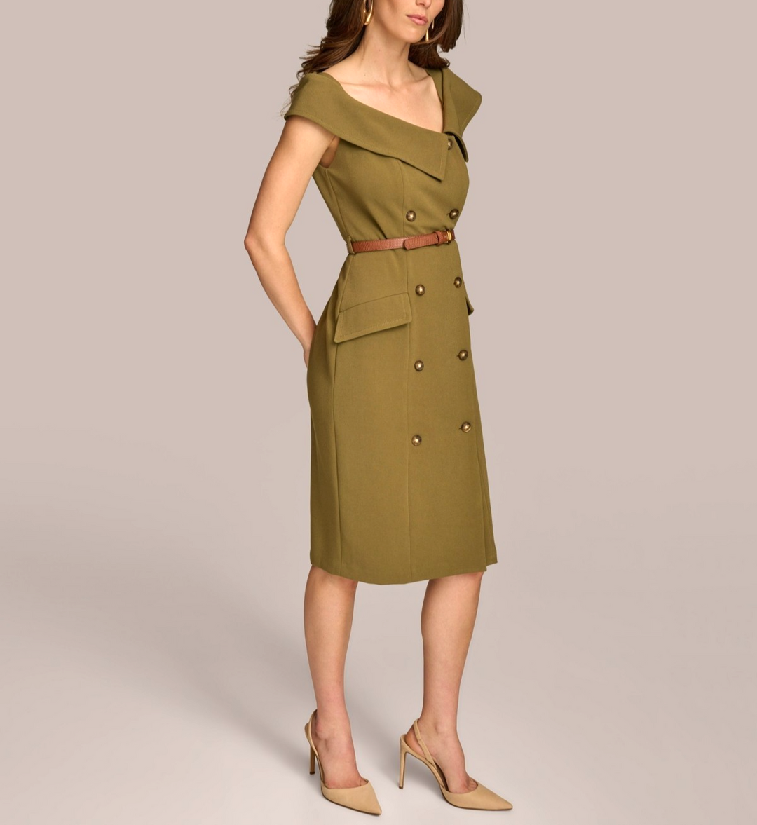 Donna Karan Women's Asymmetric-Neck Double-Breasted Dress MSRP $179