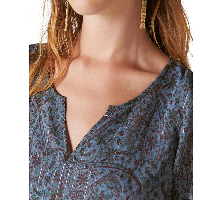 Lucky Brand Paisley-Print Split-Neck Peasant Top MSRP $89