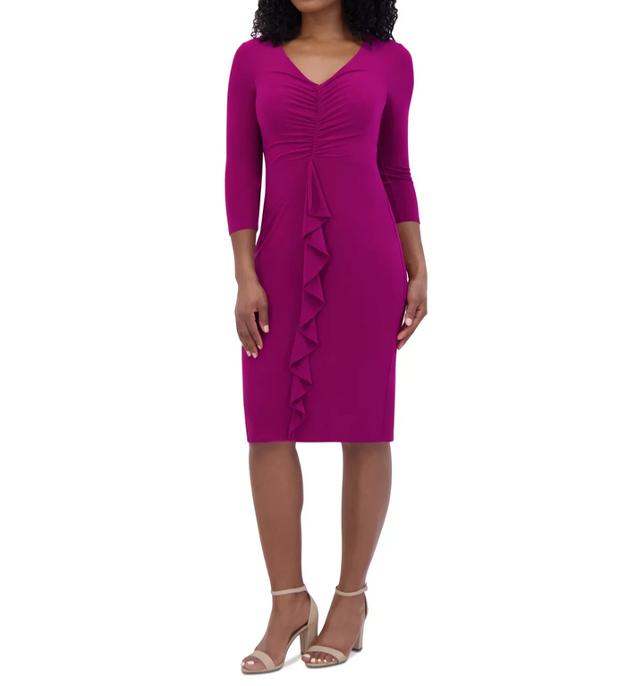 Jessica Howard Petite Ruched Ruffled Sheath Dress MSRP $99
