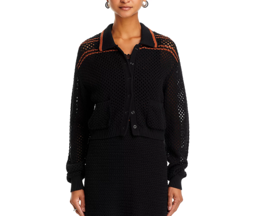 RE/DONE Crochet Polo Button Front Cardigan MSRP $395