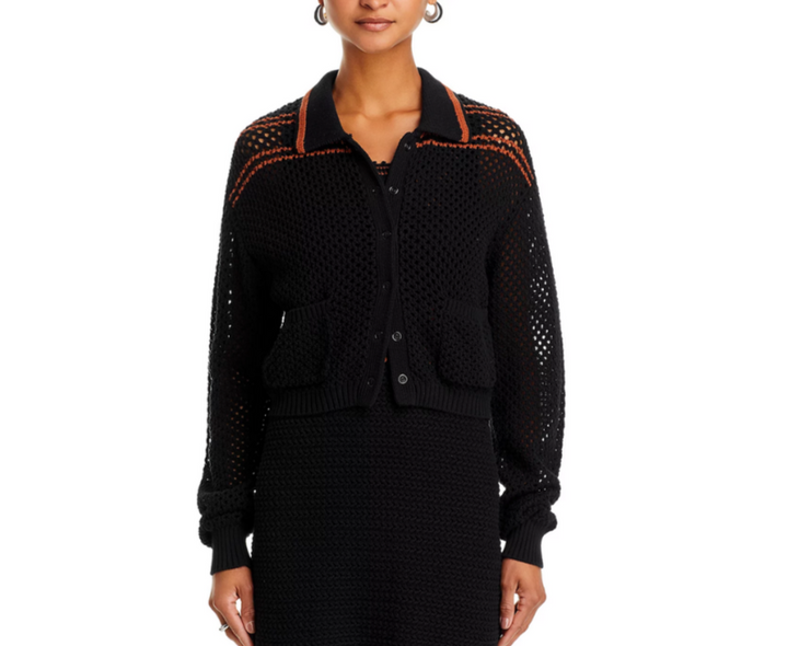 RE/DONE Crochet Polo Button Front Cardigan MSRP $395