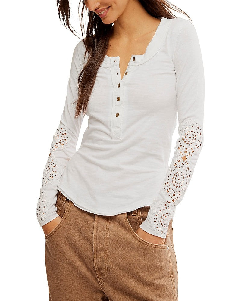 Free People Our Song Henley Cuff Top MSRP $78