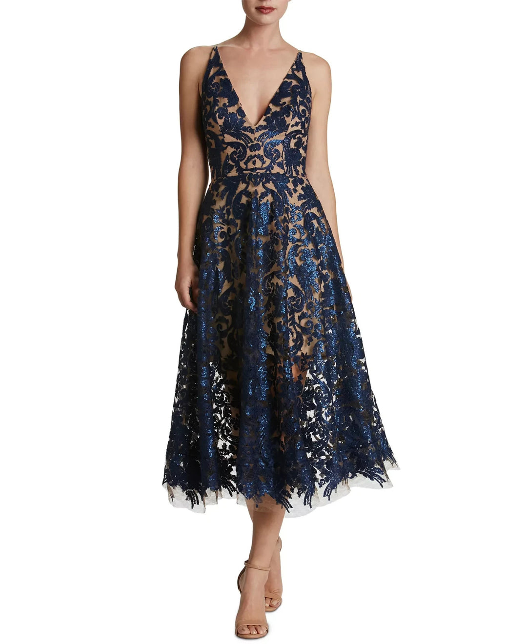 Dress the Population Blair Lace Midi Dress MSRP $288