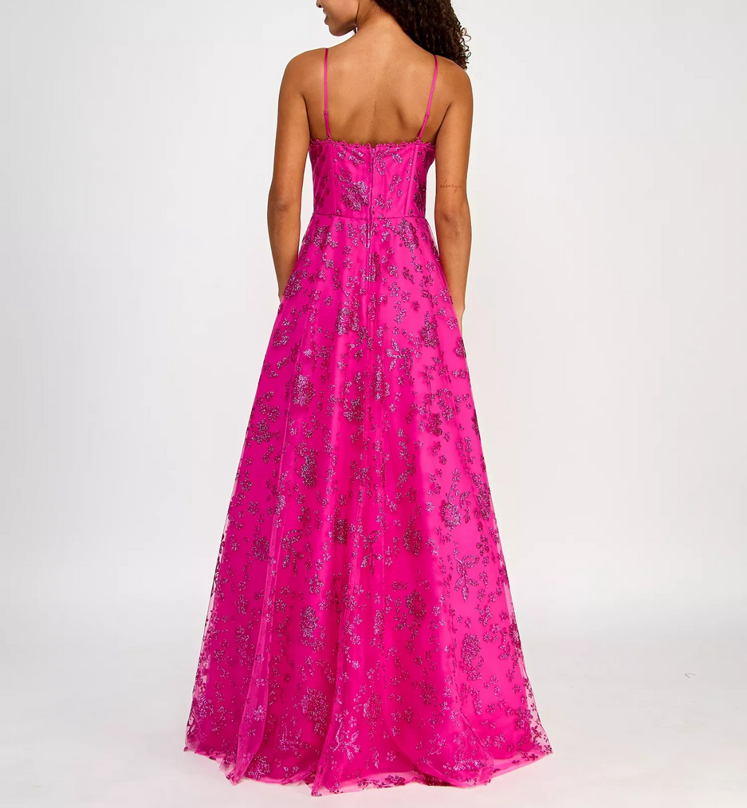 B Darlin Juniors' Floral Glitter Sweetheart Sleeveless Gown MSRP $149