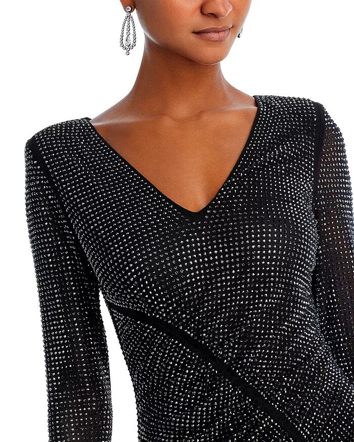 Self-Portrait Gathered Rhinestone Midi Dress MSRP $655 Size 2 # 14B 1888