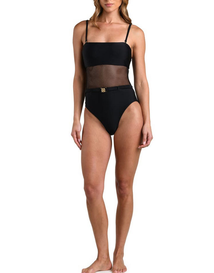 L'AGENCE Tory Bandeau Mesh Solid One Piece Swimsuit MSRP $255