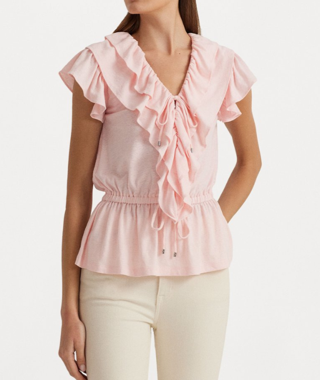 Lauren Ralph Lauren Ruffled Flutter-Sleeve Peplum Top MSRP $125