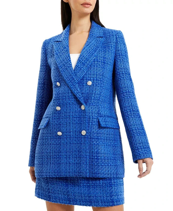 French Connection Azzura Long-Sleeve Tweed Double-Breasted Blazer MSRP $158