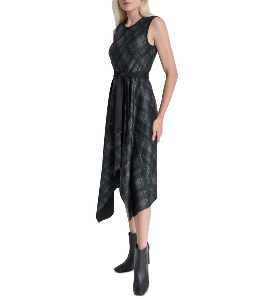 DKNY Women's Jewel-Neck Sleeveless Belted Dress MSRP $139
