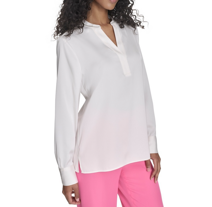 Calvin Klein Women's Split-Neck Long-Sleeve Shirt MSRP $84