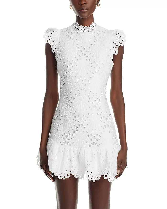 AQUA Mock Neck Lace Shift Dress MSRP $118