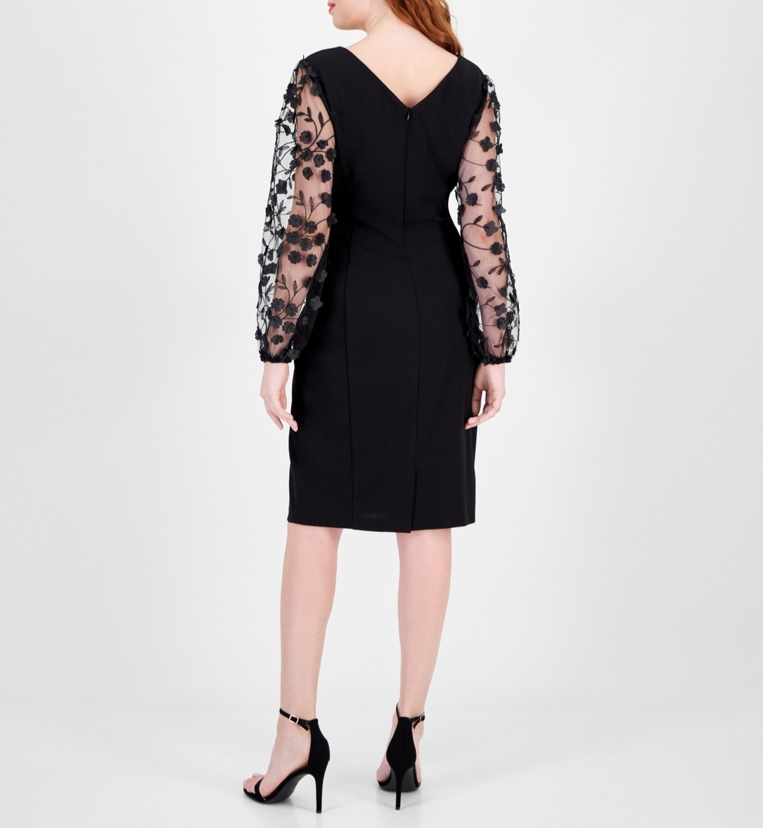 Connected Women's Boat-Neck Floral-Sleeve Sheath Dress MSRP $79