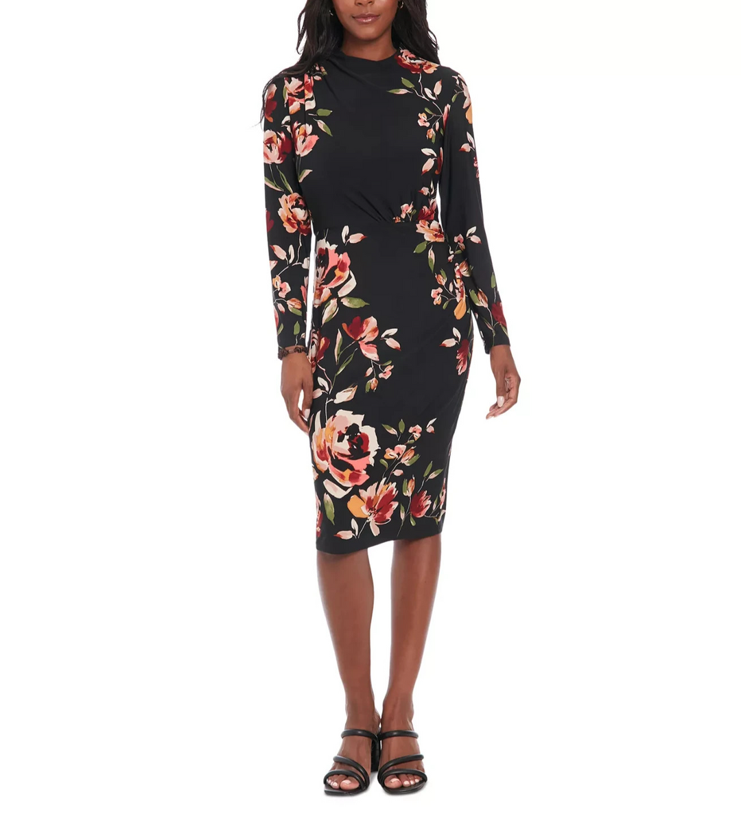 London Times Petite Floral Long-Sleeve Bodycon Dress MSRP $99