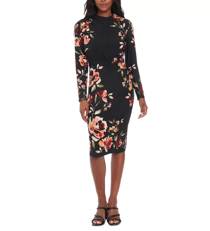 London Times Petite Floral Long-Sleeve Bodycon Dress MSRP $99