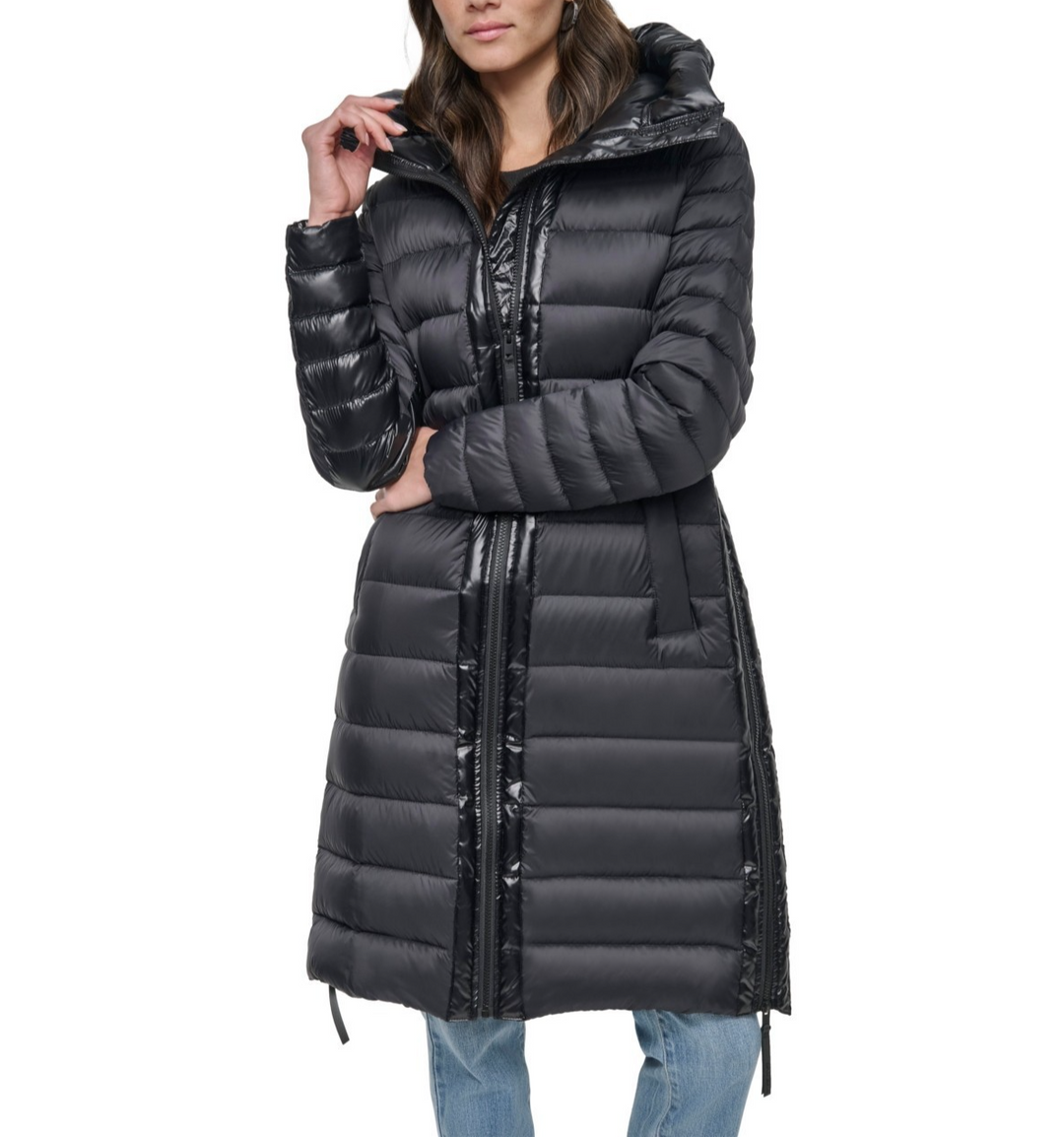 DKNY Jeans Women's Down Quilted Hooded Puffer Coat MSRP $229