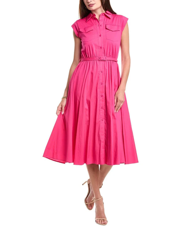 T Tahari Women's Spread-Collar Button-Front Midi Dress MSRP $158