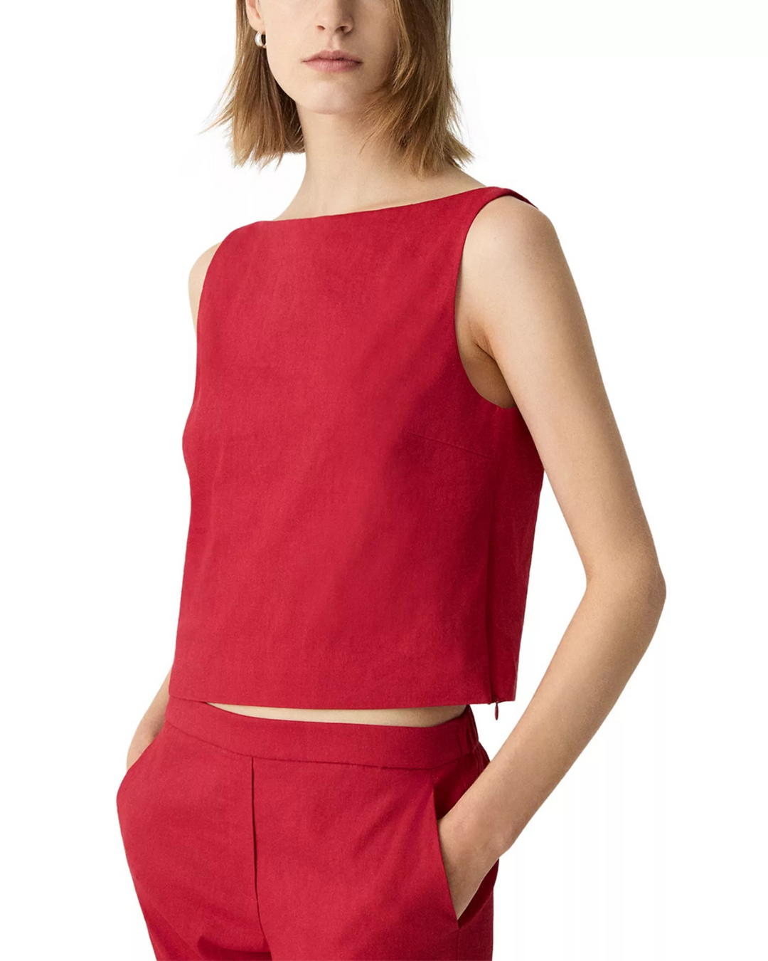 Theory Bateau Neck Linen Cropped Top MSRP $225