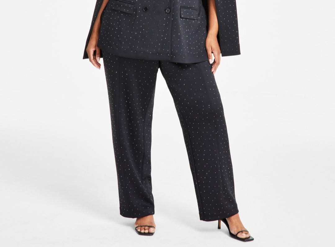 Nina Parker Trendy Plus Size Studded Scuba Straight-Leg Pants MSRP $99