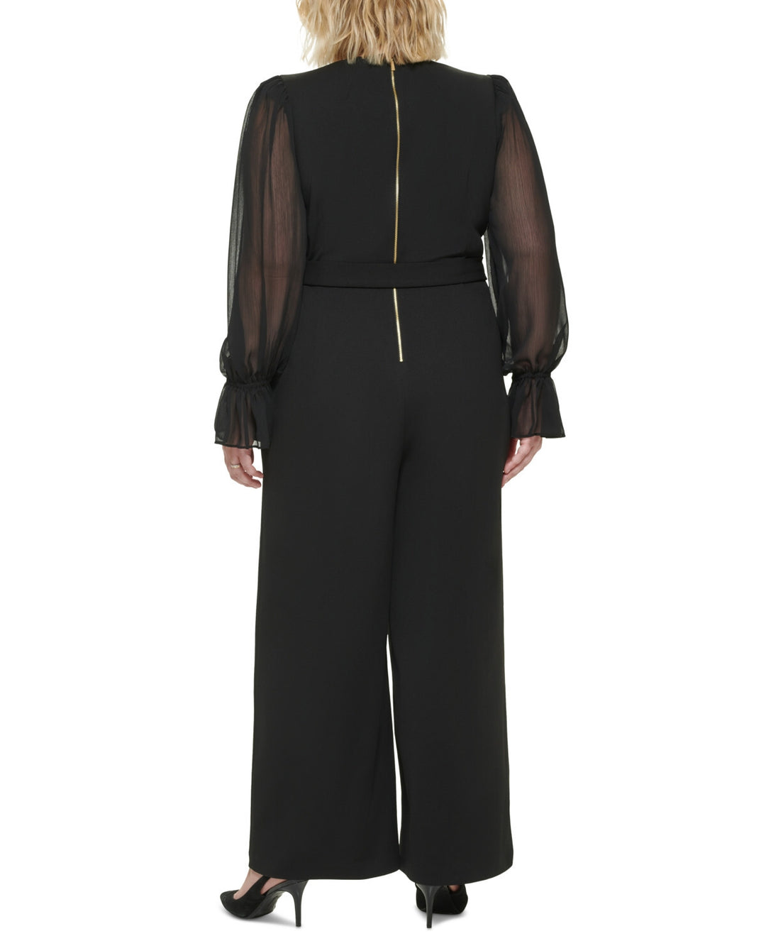 Calvin Klein Plus Size Sheer-Sleeve Wide-Leg Jumpsuit MSRP $149