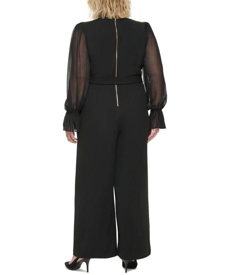 Calvin Klein Plus Size Sheer-Sleeve Wide-Leg Jumpsuit MSRP $149