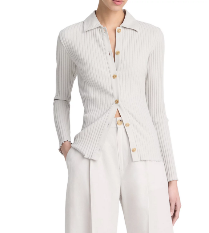 Vince Ribbed Polo Button Front Sweater MSRP $195