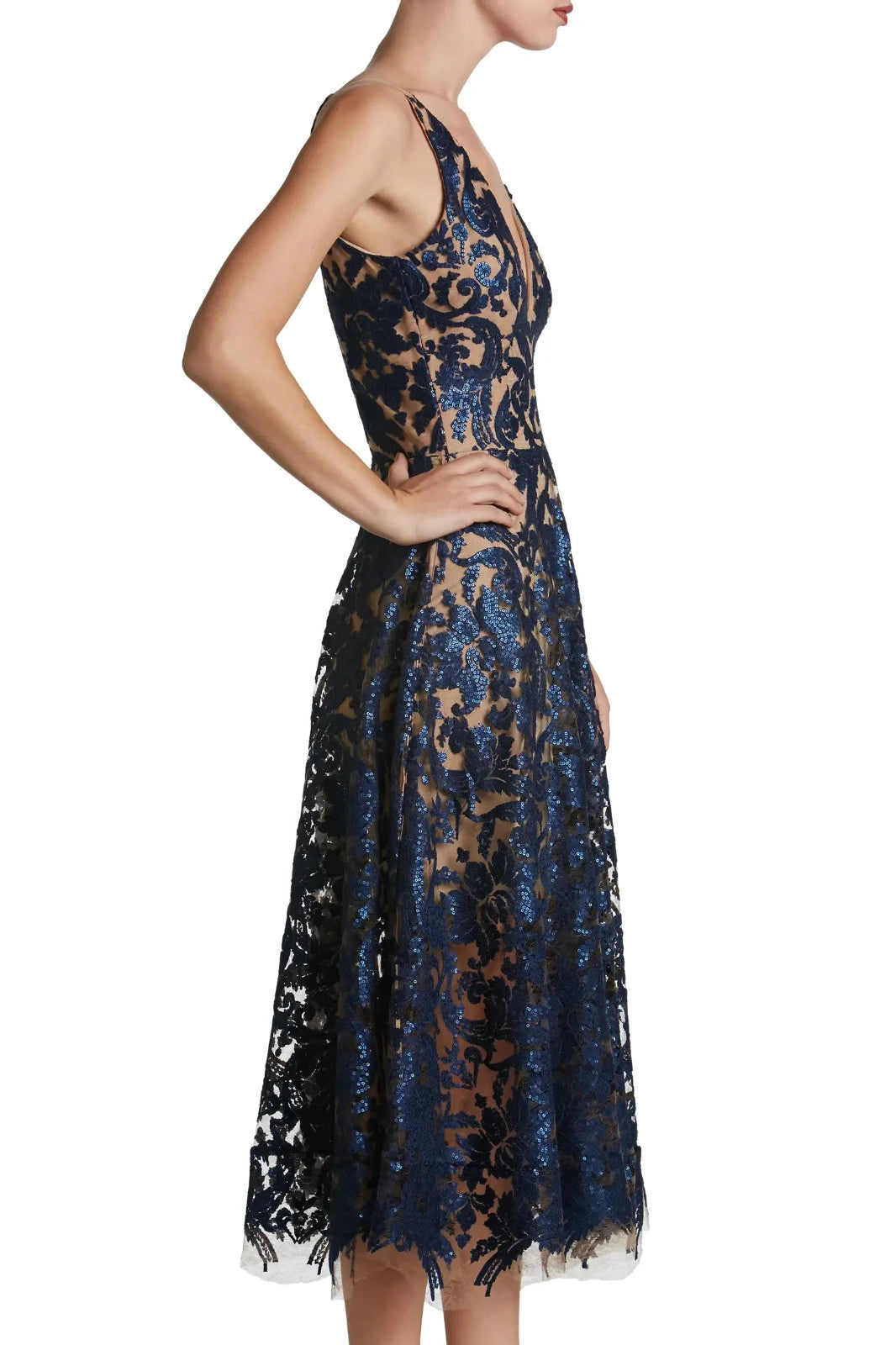Dress the Population Blair Lace Midi Dress MSRP $288