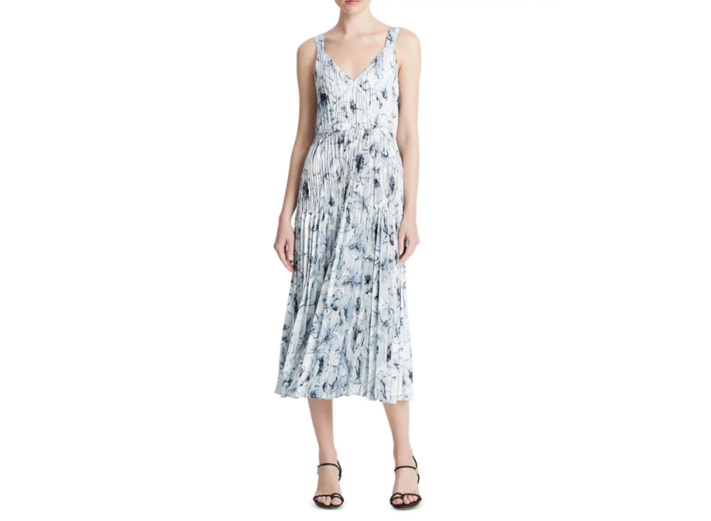 Vince Washed Lilly Floral Print Pleated Dress MSRP $495