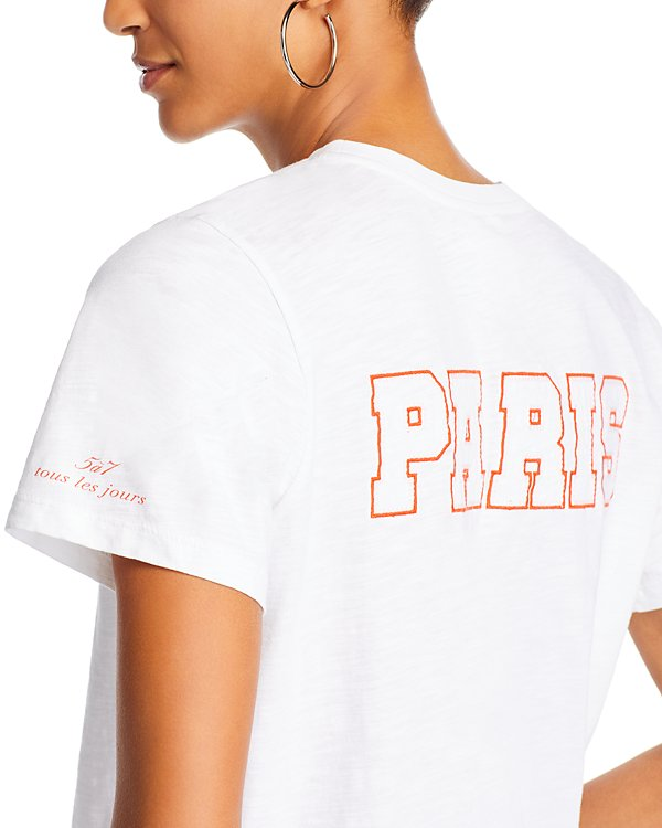 Cinq à Sept Chain-Stitch Paris New York T-Shirt MSRP $185