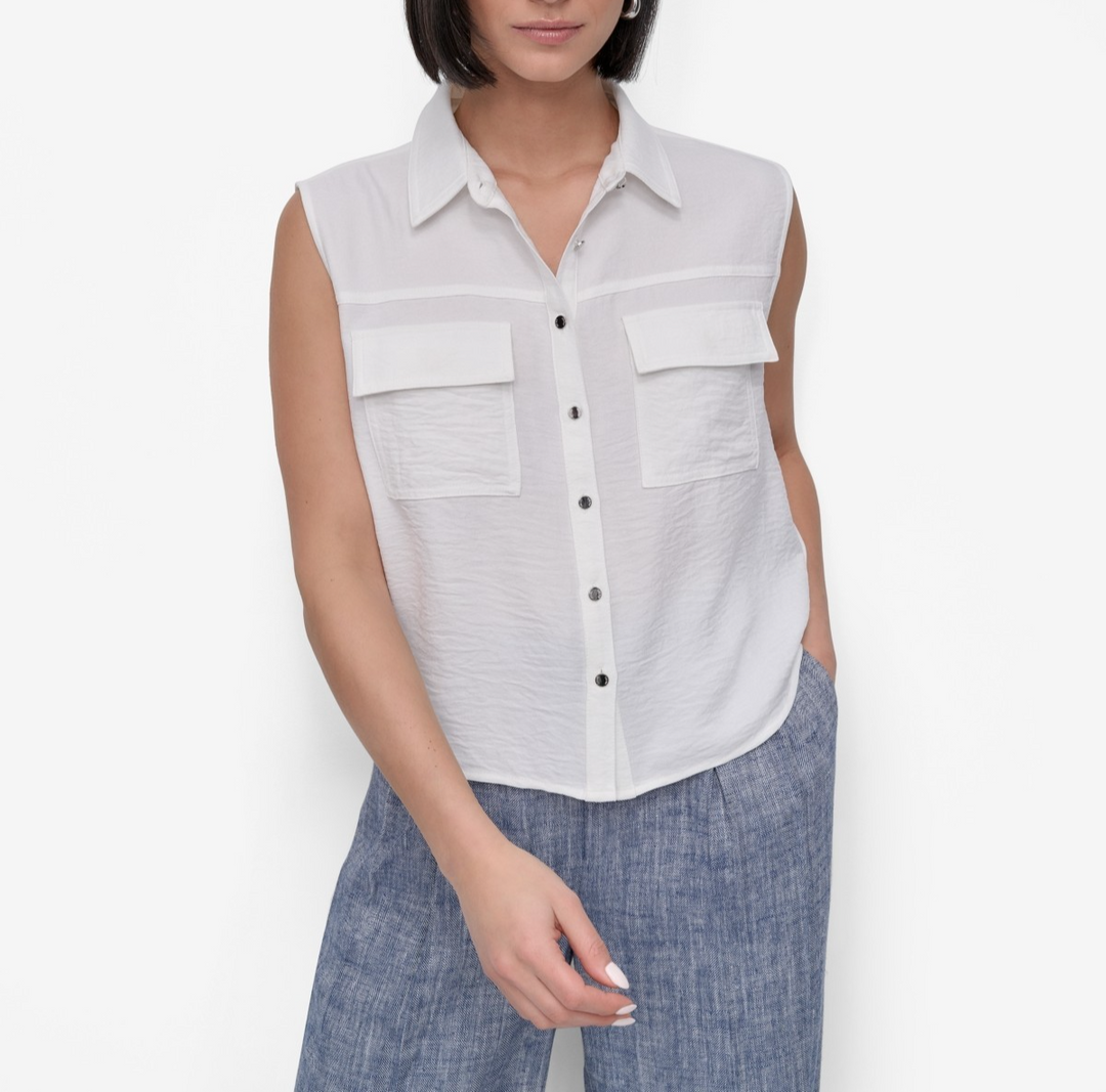 DKNY Women's Sleeveless Button-Front Shirt MSRP $59