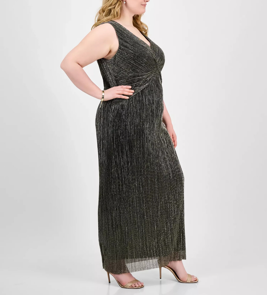 Connected Plus Size  Twisted Metallic Jersey Maxi Dress MSRP $99