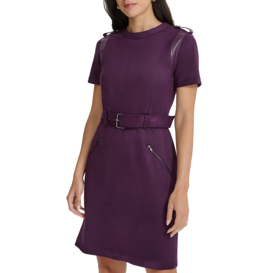 Calvin Klein Petite Faux-Suede Belted Sheath Dress MSRP $ 139